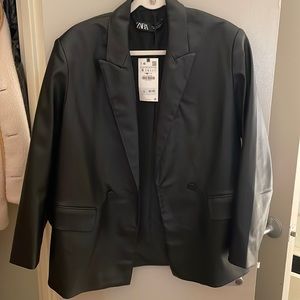 Zara black leather blazer